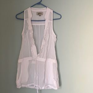 White guess drawstring see through top with drawstrings